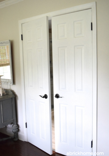 Custom-cut double door entry into the master bath