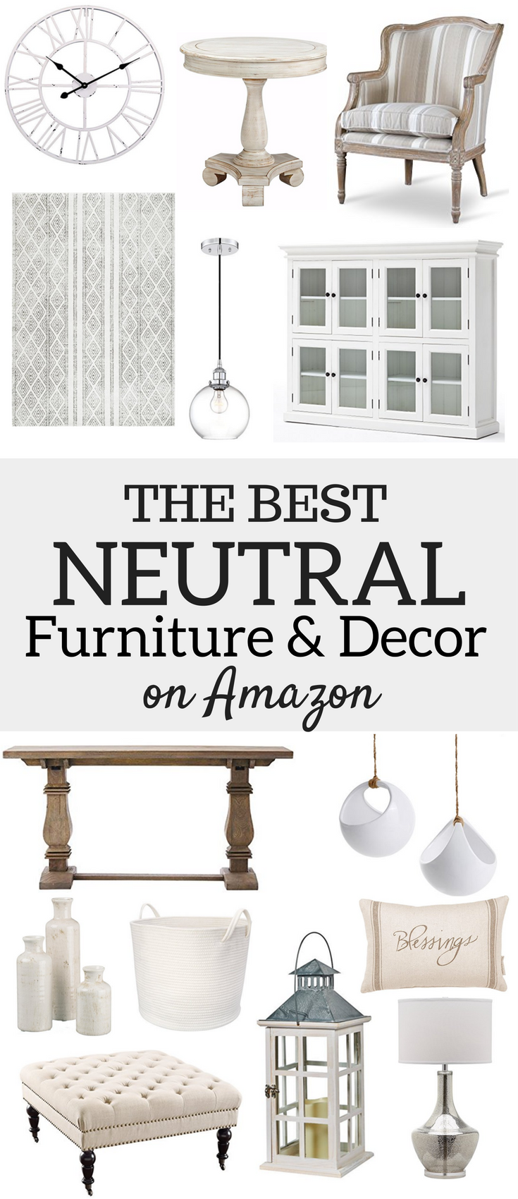 A Brick Home: Farmhouse chic neutral home decor | white decor | design inspiration | wood decor | rustic decor | neutral furniture from Amazon