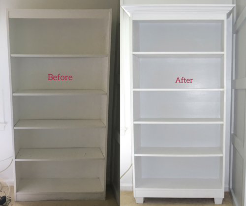 A Brick Home: DIY Bookcase Makeover, bookcase ideas, how to upcycle bookcase, diy bookshelves makeover tutorial