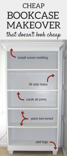 A Brick Home: DIY cheap Bookcase Makeover, bookcase ideas, how to upcycle bookcase, diy bookshelves makeover tutorial