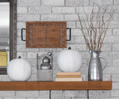 A Brick Home: Neutral fall mantel ideas, neutral fall decor, neutral fall mantel, fall mantel ideas, fall decor ideas, neutral fall decor, white pumpkins, fireplace fall decor, fireplace mantel decorating ideas, fall ideas