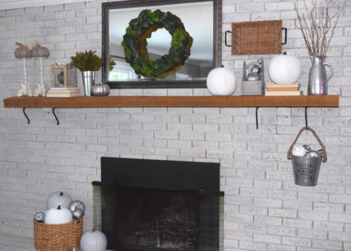 A Brick Home: Neutral fall decor, neutral fall mantel, fall mantel ideas, fall decor ideas, neutral fall decor, white pumpkins, fireplace fall decor, fireplace mantel decorating ideas, fall ideas