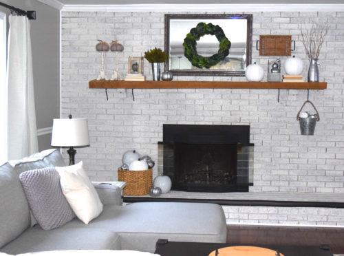 A Brick Home: Neutral fall mantel ideas, neutral fall decor, neutral fall mantel, fall mantel ideas, fall decor ideas, neutral fall decor, white pumpkins, fireplace fall decor, fireplace mantel decorating ideas, fall ideas