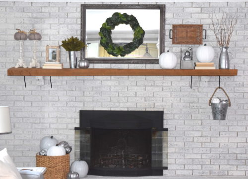A Brick Home: Neutral fall mantel ideas, neutral fall decor, neutral fall mantel, fall mantel ideas, fall decor ideas, neutral fall decor, white pumpkins, fireplace fall decor, fireplace mantel decorating ideas, fall ideas