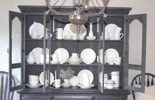 A Brick Home: Chalk Paint Hutch Makeover in Charcoal, Chalk Paint hutch ideas grey, dining room hutch makeover, furniture makeover, chalk paint furniture