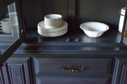 A Brick Home: Chalk Paint Hutch Makeover in Charcoal, Chalk Paint hutch ideas grey, dining room hutch makeover, furniture makeover, chalk paint furniture