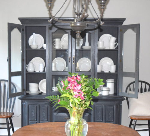 A Brick Home: Chalk Paint Hutch Makeover in Charcoal, Chalk Paint hutch ideas grey, dining room hutch makeover, furniture makeover, chalk paint furniture