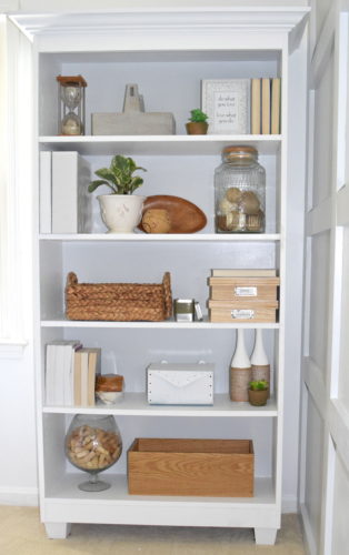 A Brick Home: how to style an office bookcase, office bookcase decor, office decor ideas, bookshelf decorating
