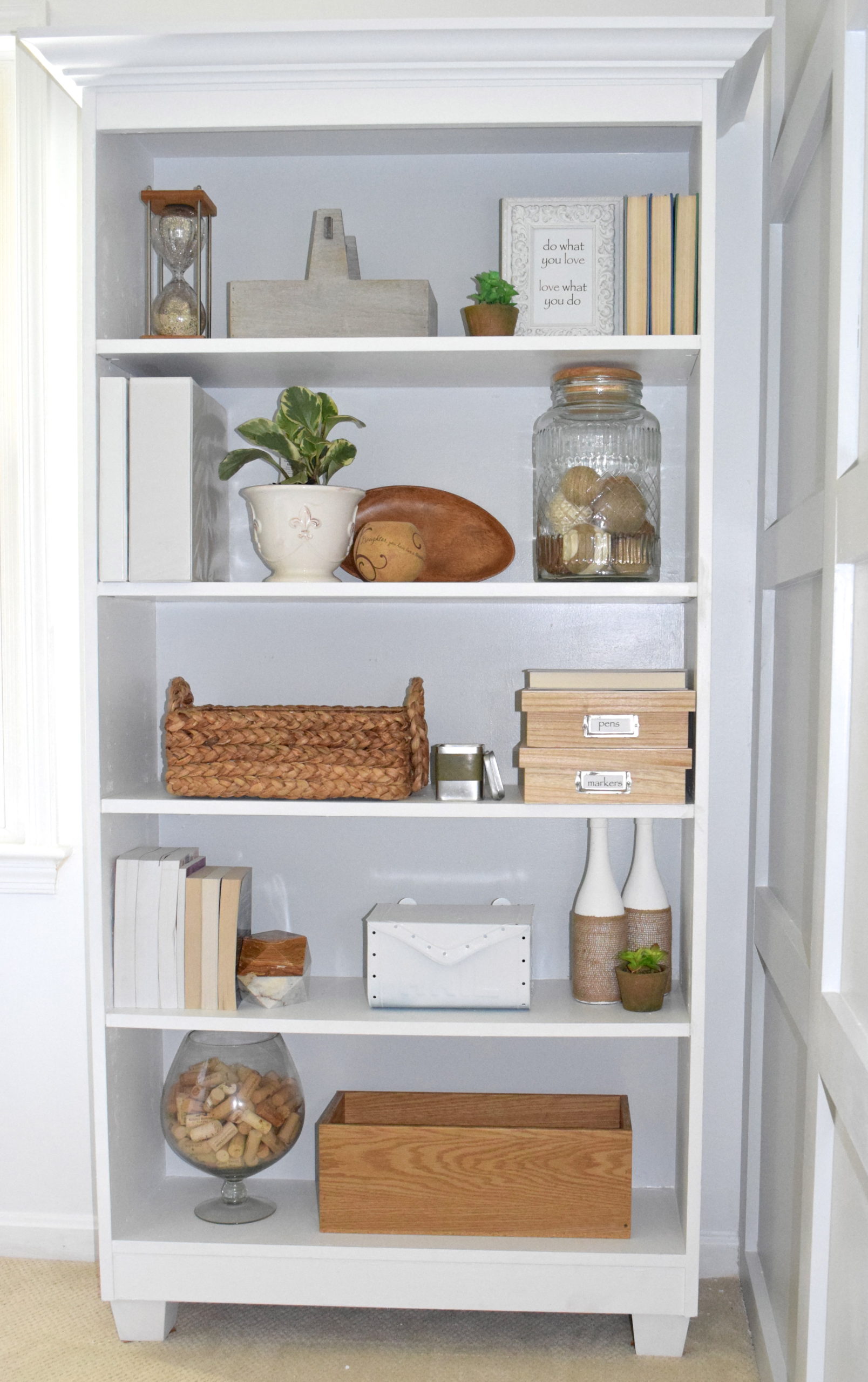 A Brick Home: how to style an office bookcase, office bookcase decor, office decor ideas, bookshelf decorating