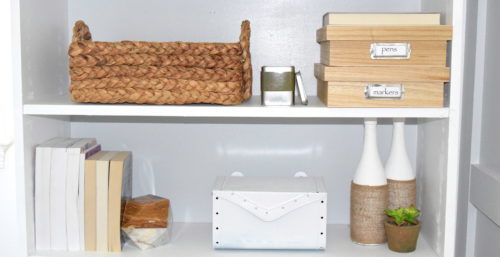 A Brick Home: how to style an office bookcase, office bookcase decor, office decor ideas, bookshelf decorating