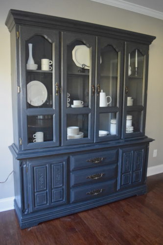 A Brick Home: Chalk Paint Hutch Makeover in Charcoal, Chalk Paint hutch ideas grey, dining room hutch makeover, furniture makeover, chalk paint furniture