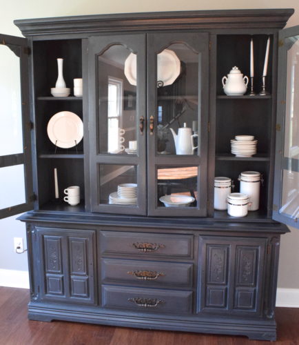 A Brick Home: Chalk Paint Hutch Makeover in Charcoal, Chalk Paint hutch ideas grey, dining room hutch makeover, furniture makeover, chalk paint furniture