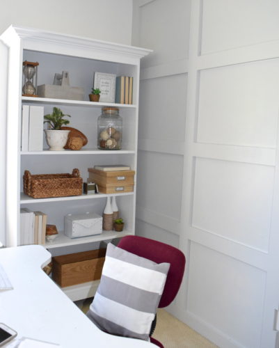 A Brick Home: how to style an office bookcase, office bookcase decor, office decor ideas, bookshelf decorating