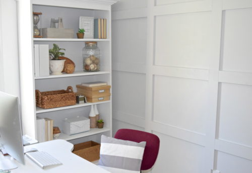 A Brick Home: how to style an office bookcase, office bookcase decor, office decor ideas, bookshelf decorating