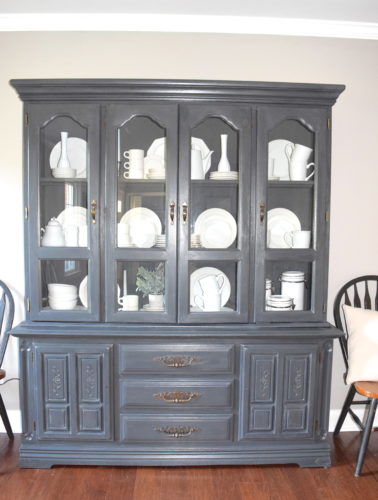 A Brick Home: Chalk Paint Hutch Makeover in Charcoal, Chalk Paint hutch ideas grey, dining room hutch makeover, furniture makeover, chalk paint furniture