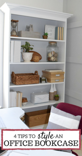 A Brick Home: how to style an office bookcase, office bookcase decor, office decor ideas, bookshelf decorating