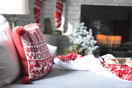 A Brick Home: Christmas Mantel, Christmas mantel decorations, Christmas mantel ideas, classic Christmas mantel, DIY Christmas mantel, Christmas mantel decor, red and white Christmas, Christmas decorating ideas