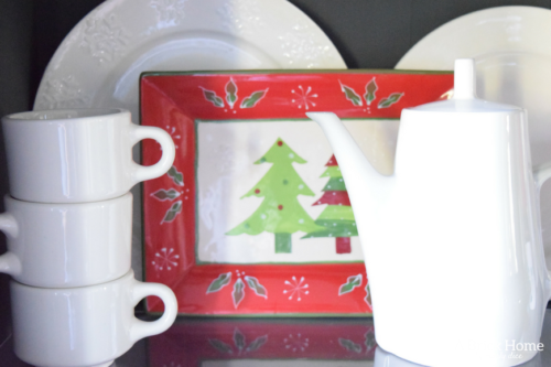 A Brick Home: Christmas hutch display, christmas hutch decor, christmas hutch decorating ideas, Christmas china cabinet, Christmas china cabinet decor, Christmas hutch ideas
