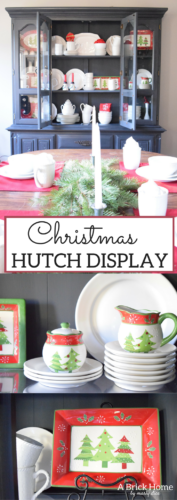 A Brick Home: Christmas hutch display, christmas hutch decor, christmas hutch decorating ideas, Christmas china cabinet, Christmas china cabinet decor, Christmas hutch ideas