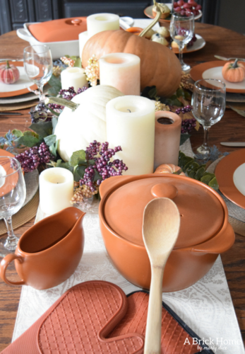 A Brick Home: Thanksgiving table decorations, thanksgiving table decorations ideas, thanksgiving table settings, thanksgiving table decor, thanksgiving table ideas, fall decorations, thanksgiving tablescapes, fall tablescapes