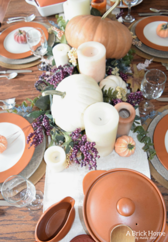 A Brick Home: Thanksgiving table decorations, thanksgiving table decorations ideas, thanksgiving table settings, thanksgiving table decor, thanksgiving table ideas, fall decorations, thanksgiving tablescapes, fall tablescapes