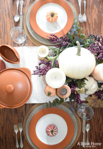 A Brick Home: Thanksgiving table decorations, thanksgiving table decorations ideas, thanksgiving table settings, thanksgiving table decor, thanksgiving table ideas, fall decorations, thanksgiving tablescapes, fall tablescapes