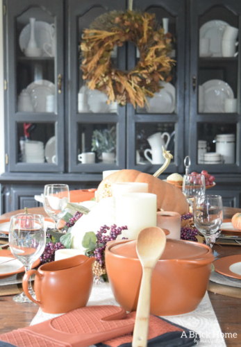 A Brick Home: Thanksgiving table decorations, thanksgiving table decorations ideas, thanksgiving table settings, thanksgiving table decor, thanksgiving table ideas, fall decorations, thanksgiving tablescapes, fall tablescapes