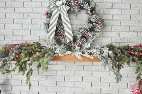 A Brick Home: Christmas Mantel, Christmas mantel decorations, Christmas mantel ideas, classic Christmas mantel, DIY Christmas mantel, Christmas mantel decor, red and white Christmas, Christmas decorating ideas