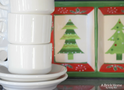 A Brick Home: Christmas hutch display, christmas hutch decor, christmas hutch decorating ideas, Christmas china cabinet, Christmas china cabinet decor, Christmas hutch ideas