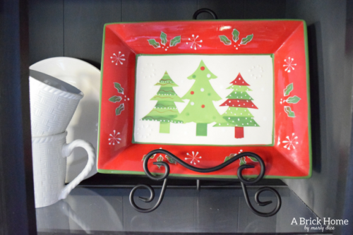 A Brick Home: Christmas hutch display, christmas hutch decor, christmas hutch decorating ideas, Christmas china cabinet, Christmas china cabinet decor, Christmas hutch ideas