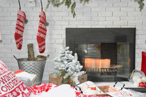 A Brick Home: Christmas Mantel, Christmas mantel decorations, Christmas mantel ideas, classic Christmas mantel, DIY Christmas mantel, Christmas mantel decor, red and white Christmas, Christmas decorating ideas
