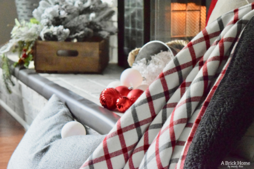 A Brick Home: Christmas Mantel, Christmas mantel decorations, Christmas mantel ideas, classic Christmas mantel, DIY Christmas mantel, Christmas mantel decor, red and white Christmas, Christmas decorating ideas