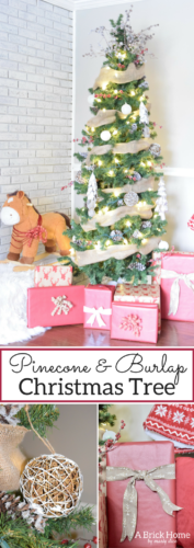 A Brick Home: Burlap Christmas Tree, christmas tree ideas, christmas tree decorations, burlap christmas tree decorations, burlap christmas tree ideas