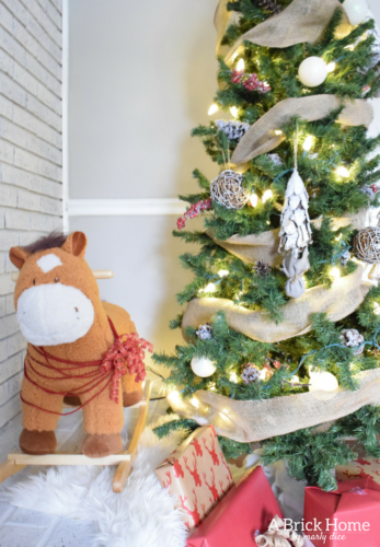 A Brick Home: Burlap Christmas Tree, christmas tree ideas, christmas tree decorations, burlap christmas tree decorations, burlap christmas tree ideas