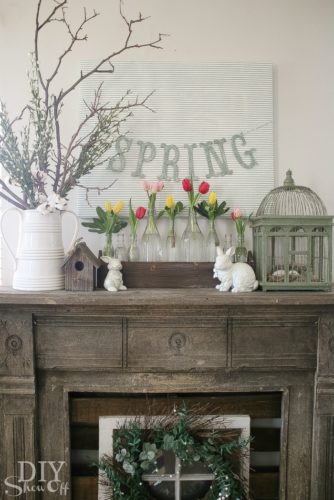 Spring mantel decorating ideas, spring mantel decor, spring mantel ideas, simple spring mantel