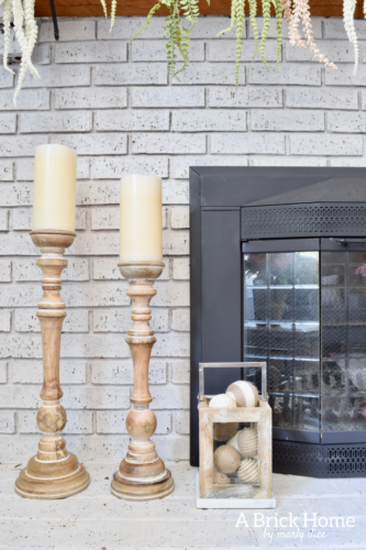 A Brick Home - spring mantel, floral spring mantel, spring mantel garland, spring mantel branches, spring mantel decorating ideas