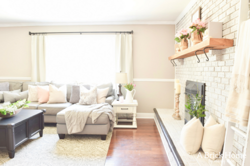 A Brick Home: rustic spring decor, spring home tour, blush spring decor, fireplace spring decor