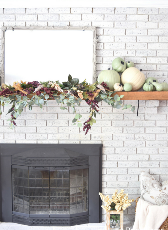 AWESOME Fall Mantel Blog Hop! Did you see this yet? I love the use of dollar store pumpkins and plum decor for the fall mantel! #fallmantel #falldecor #manteldecor
