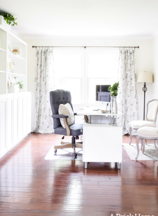 Wow! This feminine home office got a complete makeover! It's beautiful and functional - check out the complete tour. #officedecor #officedesign