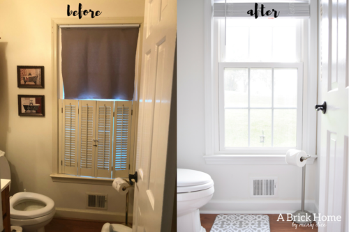 This powder room makeover REVEAL is insane! I can't believe how little money she spent to completely transform this powder room to a light and bright one. These small powder room ideas are must-see's!