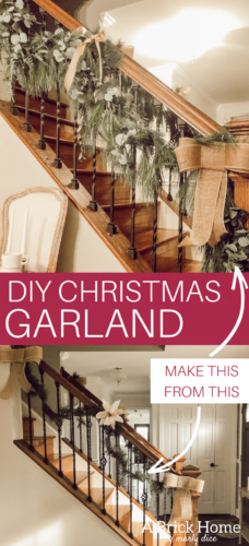 Obsessing over this DIY Christmas Garland! Learn how to make DIY Christmas Garland Using Simple Faux Garland and Real Pine Branches! #abrickhome #garland