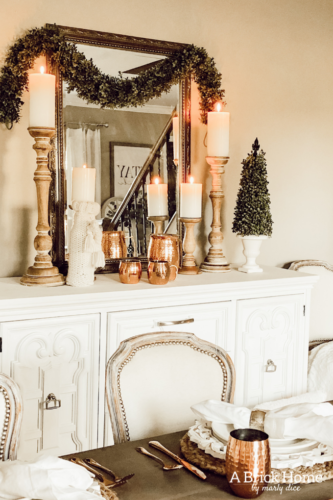 the COZIEST french farmhouse buffet decor during winter #buffetdecor