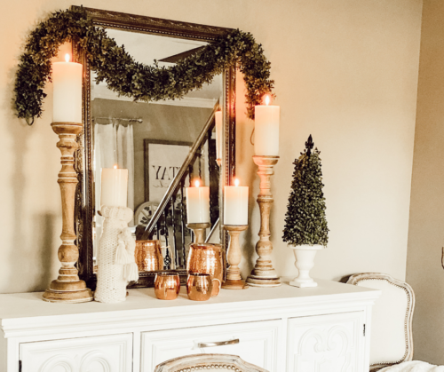 the COZIEST french farmhouse buffet decor during winter #buffetdecor