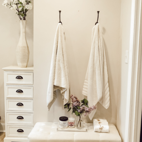 LOVING these towel hooks and the updated master bathroom space - A Brick Home #towelhooks