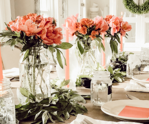 Spring tablescape with Mason Jars - A Brick Home