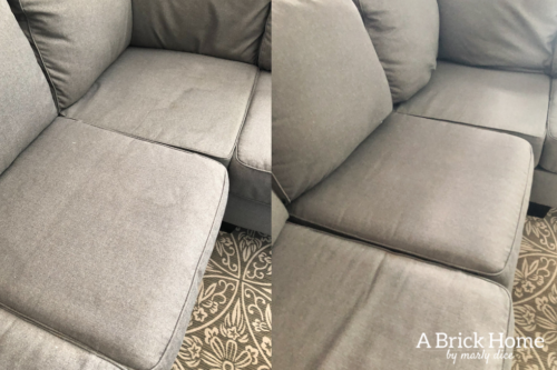 Marly uses THIS method to get stains and smells out her sectional. Learn how to really clean a fabric couch! #cleanafabriccouch #cleanupholstery