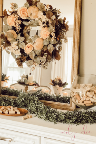 Copy this French farmhouse fall decor on her Buffet! #farmhousefalldecor #frenchfarmhouse