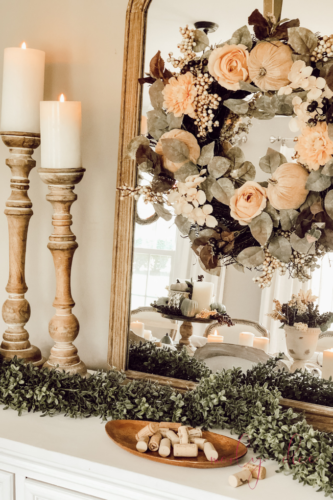 Copy this French farmhouse fall decor on her Buffet! #farmhousefalldecor #frenchfarmhouse
