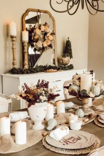 Copy this French farmhouse fall decor on her Buffet! #farmhousefalldecor #frenchfarmhouse