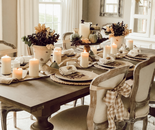 Try this fall table decor on a budget!! #falltabledecor #falltablescape